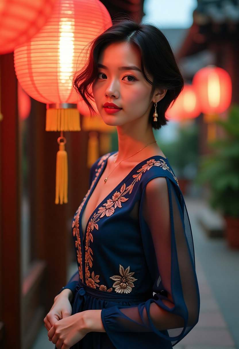亚拉伯跳舞女郎：夜色中的舞台与远方的灯火